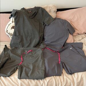 2 Smitten Small petite gray and heather scrub sets